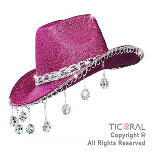 SOMBRERO COWBOY GLITTER DISCO FUCSIA x 1